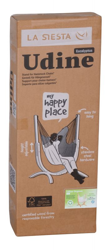 La Siesta viseči stol Udine s stojalom Eucalyptus Bio bombaž bež