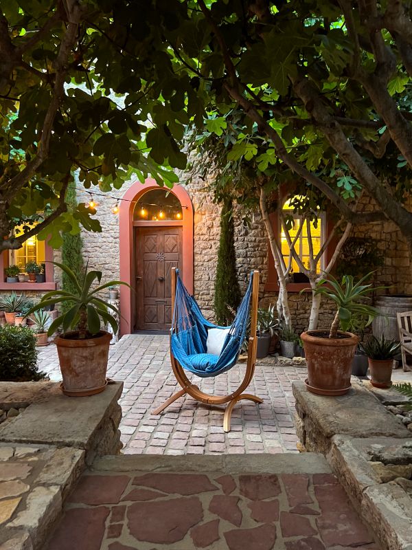 La Siesta viseči stol Udine s stojalom Eucalyptus Bio bombaž svetlo modra