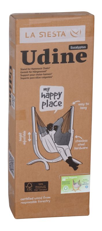 La Siesta viseči stol Udine s stojalom Eucalyptus Bio bombaž zebra