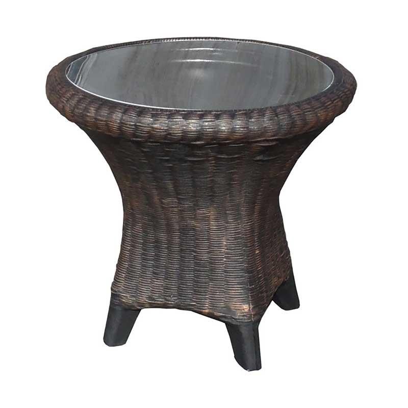 Visoka miza Ratan s steklom - bakrena imitacija lesa