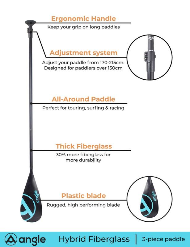 Angle veslo za sup TRAVEL fiberglass 3-delno 175-215cm