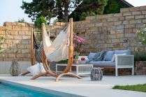 La Siesta viseči stol Udine s stojalom Eucalyptus Bio bombaž bež